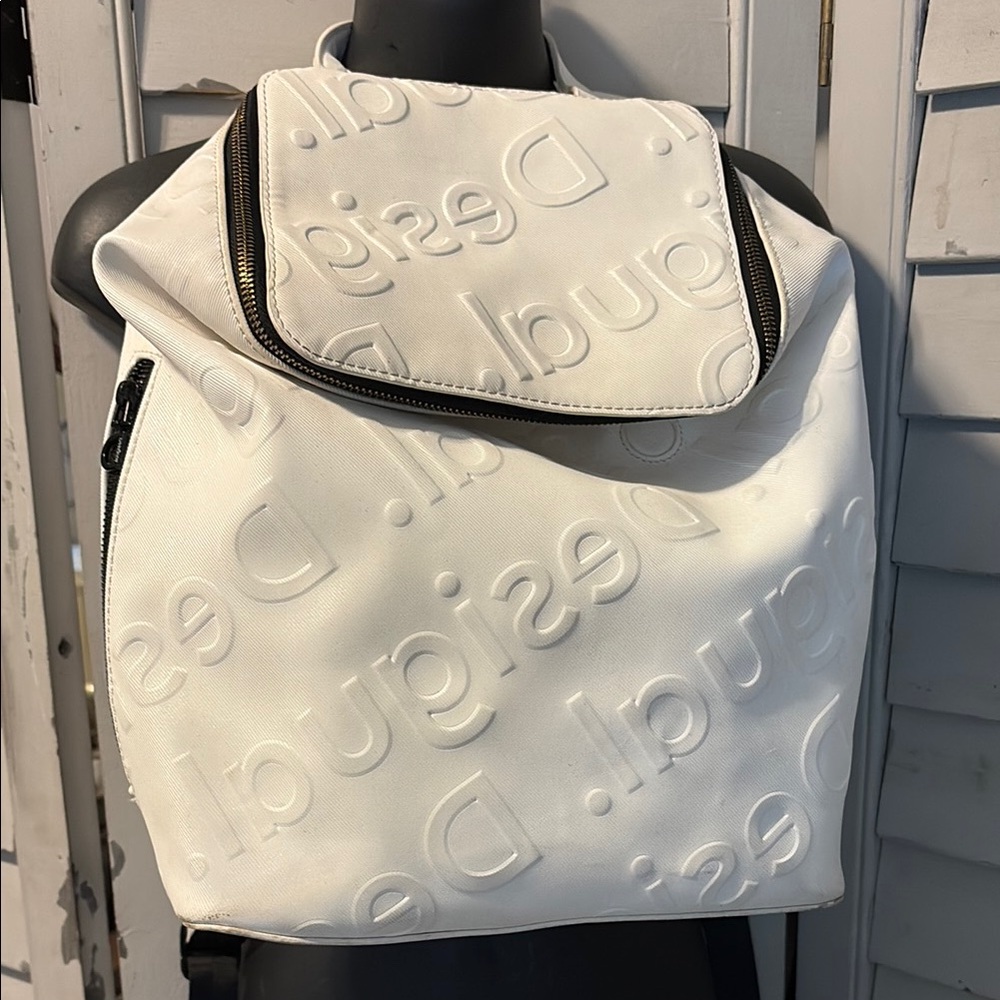 Desigual White Embossed Backpack with Textured Design
